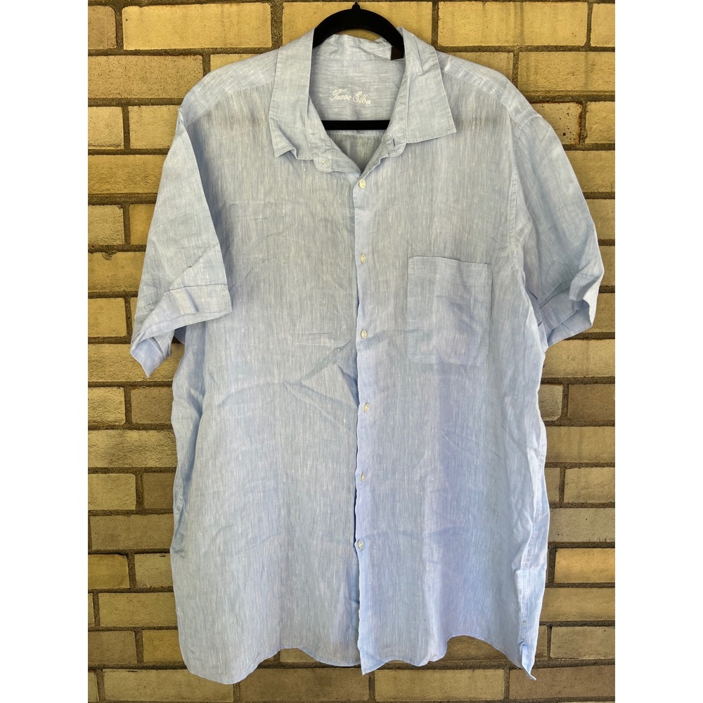 Tasso Elba Light Blue 100% Linen Short Sleeve Button Down Shirt XXL